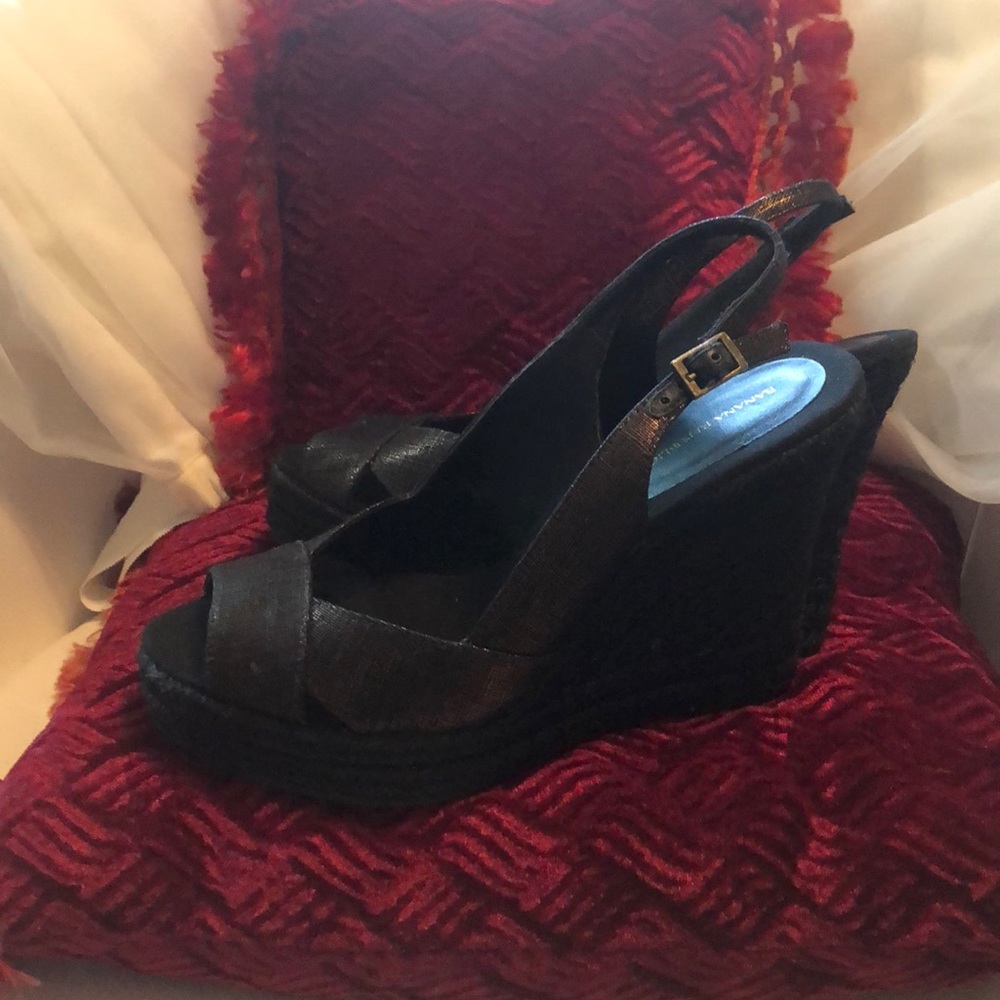 Banana Republic Iridescent strapped canvas wedges